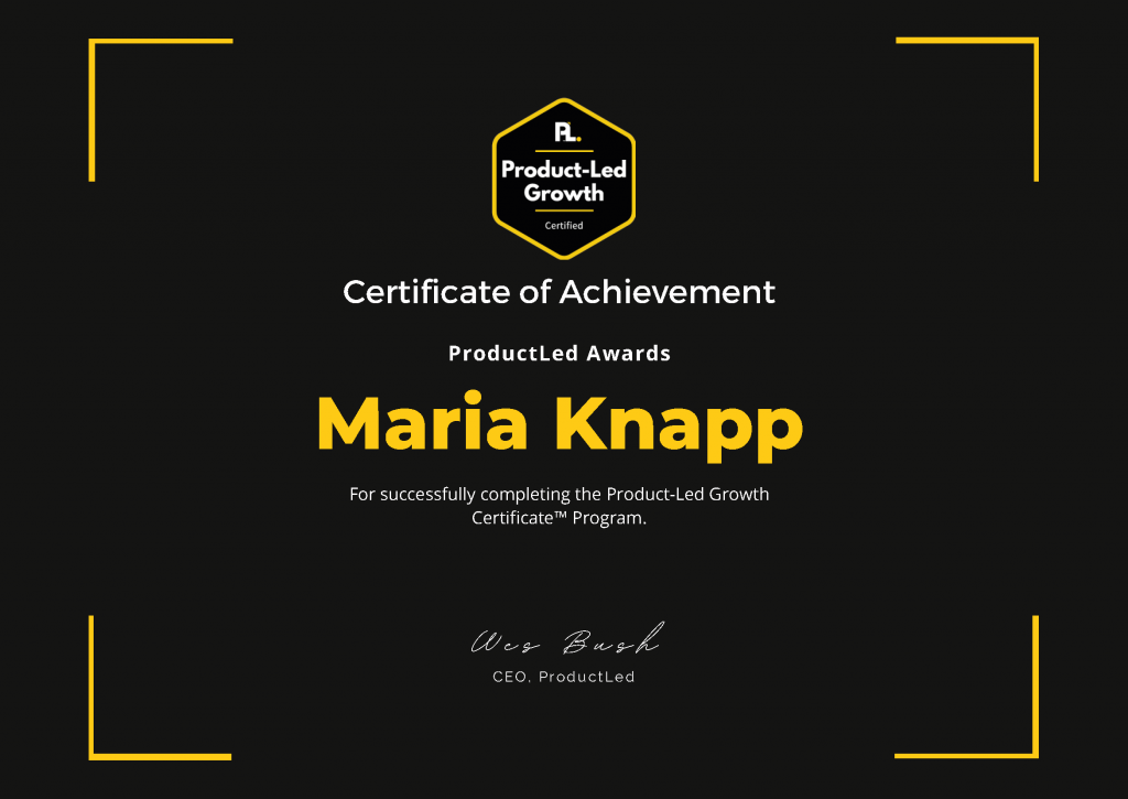 Zertifikat Product-Led Growth Maria Knapp
